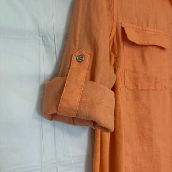 Calvin Klein Linen Orange Shirt Longe Sleeve - Picture 6 of 9